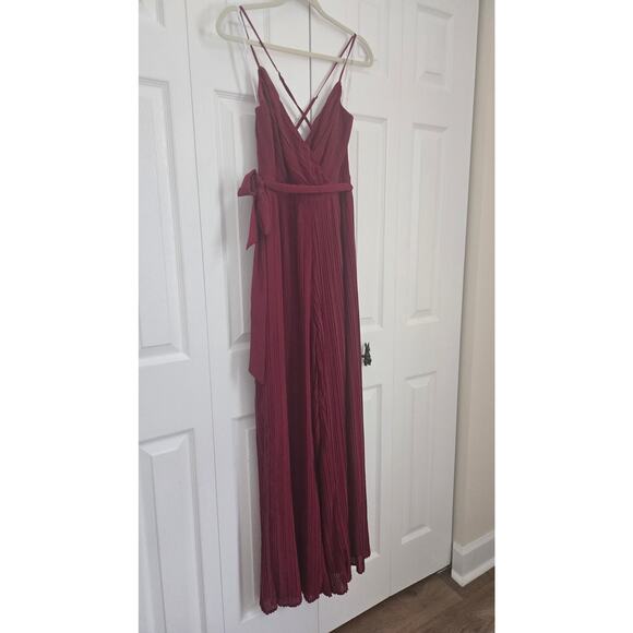 Lulu's Pleat and Thank You Wine Red Pleated Jumpsuit Sz S - Picture 14 of 16